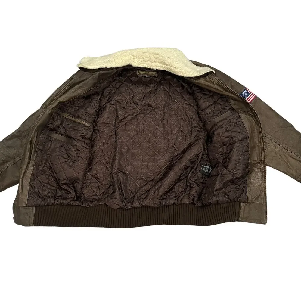 Bradford Exchange Leather Bomber Eagle Flag Embroidery Removable Collar M